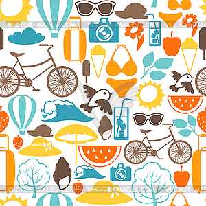 Seamless pattern with stylized summer objects. - vector image