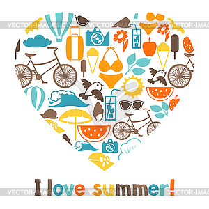 Background with stylized summer objects. Design - vector image