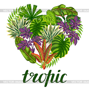 Tropical paradise card with stylized plants and - vector image