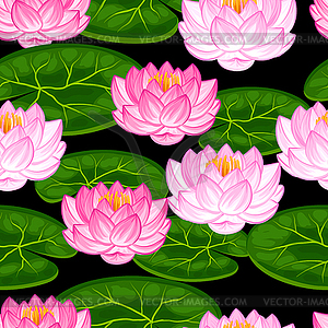 Natural seamless pattern with lotus flowers and - vector clipart