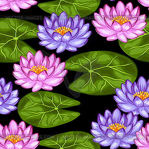 Natural seamless pattern with lotus flowers and - vector image