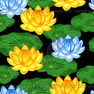 Natural seamless pattern with lotus flowers and - vector clipart