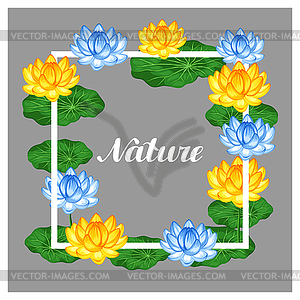Natural frame with lotus flowers and leaves. Image - vector clipart / vector image