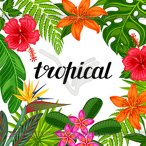 Tropical paradise card with stylized leaves and - vector clip art