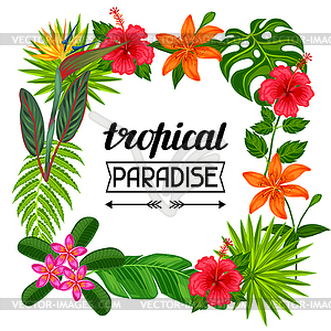 Tropical paradise frame with stylized leaves and - royalty-free vector clipart