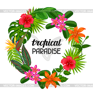 Tropical paradise frame with stylized leaves and - vector image