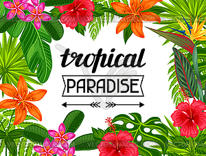 Tropical paradise card with stylized leaves and - vector clipart
