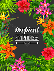 Tropical paradise card with stylized leaves and - vector image