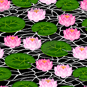 Natural seamless pattern with lotus flowers and - vector clipart