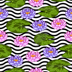 Natural seamless pattern with lotus flowers and - vector image