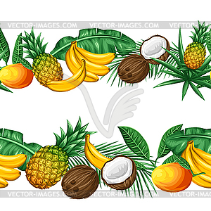 Seamless pattern with tropical fruits and leaves. - vector clipart