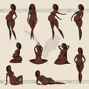 Set stylized silhouettes pregnant women. for - vector clipart