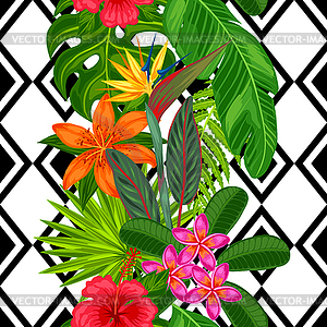 Seamless pattern with tropical plants, leaves and - vector clipart / vector image