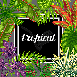 Tropical paradise card with stylized plants and - vector clip art