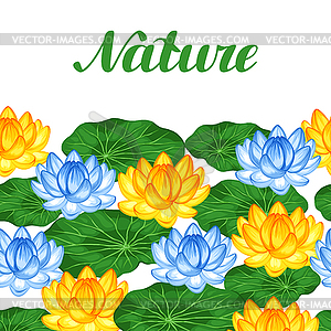 Natural seamless border with lotus flowers and - royalty-free vector clipart