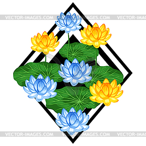 Natural background with lotus flowers and leaves. - vector clipart