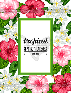 Frame with tropical flowers hibiscus and plumeria. - vector EPS clipart