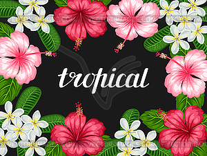 Background with tropical flowers hibiscus and - vector clipart