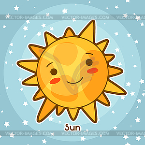 Kawaii space card. Doodle with pretty facial - vector clipart