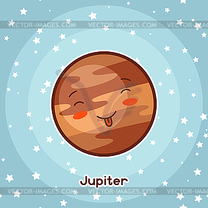 Kawaii space card. Doodle with pretty facial - vector image
