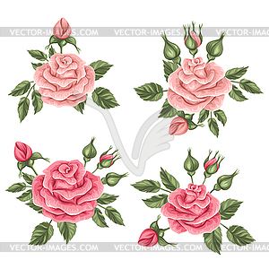 Floral elements with vintage roses. Decorative retr - vector image