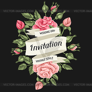 Invitation card with vintage roses. Decorative retr - vector image