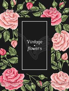 Frame with vintage roses. Decorative retro - vector image