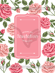 Invitation card with vintage roses. Decorative retr - vector clipart