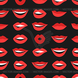 Female lips seamless pattern. Mouths with red - vector image