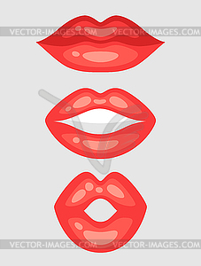 Женские губы установлены. Рты с красной помадой в продукт выращивают - изображение в векторном виде