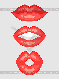 Female lips set. Mouths with red lipstick in variet - vector image