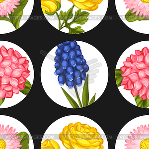 Seamless pattern with garden flowers. Decorative - vector image