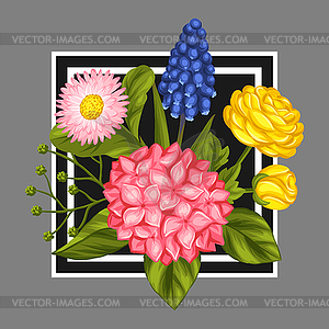 Background with garden flowers. Decorative hortense - vector clip art