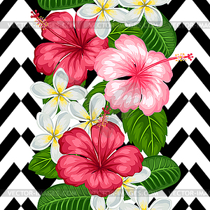 Бесшовные с тропическими цветами гибискуса - векторизованное изображение