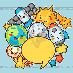 Kawaii space background. Doodles with pretty - vector clipart