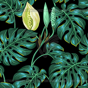 Seamless pattern with monstera leaves. Decorative - vector image