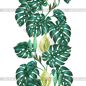 Seamless pattern with monstera leaves. Decorative - vector clipart