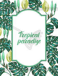 Frame with monstera leaves. Decorative tropical - vector clipart