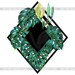 Background with monstera leaves. Decorative tropica - vector clipart