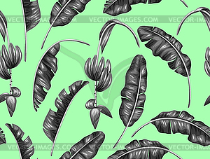 Seamless pattern with banana leaves. Decorative - vector clip art