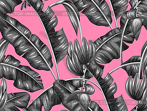 Seamless pattern with banana leaves. Decorative - vector clipart