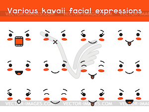 Set of kawaii doodle various facial expression - vector clipart