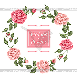 Frame with vintage roses. Decorative retro - vector clipart