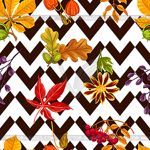 Seamless pattern with autumn leaves and plants. - vector clip art