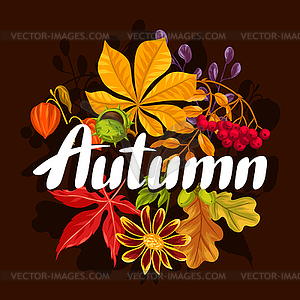 Background with autumn leaves and plants. Design fo - vector image
