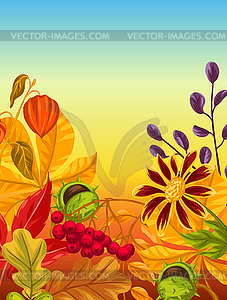 Background with autumn leaves and plants. Design fo - vector image