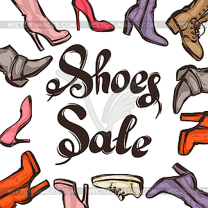 Background with lettering sale shoes. female - vector clip art