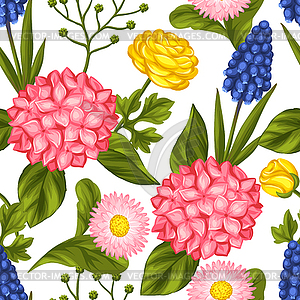 Seamless pattern with garden flowers. Decorative - vector image