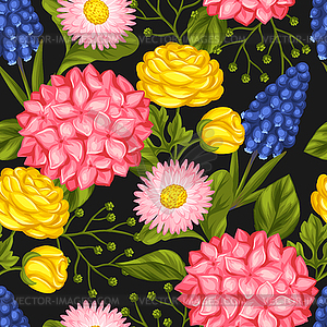 Seamless pattern with garden flowers. Decorative - vector clipart