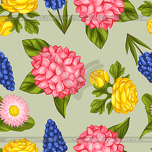 Seamless pattern with garden flowers. Decorative - vector image